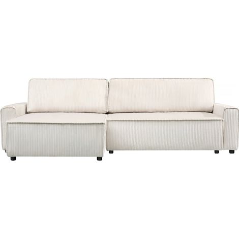 Sofá esquinero convertible y reversible de pana "Montaigne" - 3 plazas - Beige (1/5)