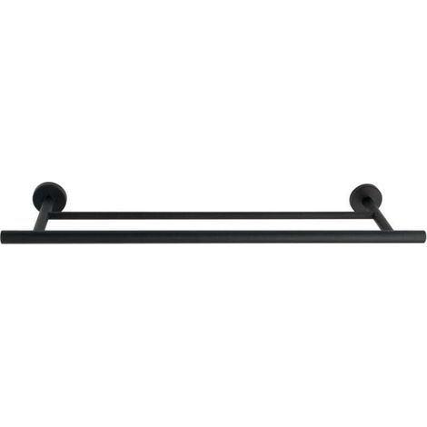 porte-serviettes noir mat 60 cm mural acier inoxydable barre porte-serviettes double design industriel pour salle de bain avec vis et chevilles incluses facile à installer sans percer (1/4)