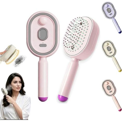 Brosse à vapeur électrique rechargeable - Lisseur à vapeur avec spray - Multifonction pour contrôler les frisottis - Coiffage lisse à la maison ou en voyage - Rose (1/5)
