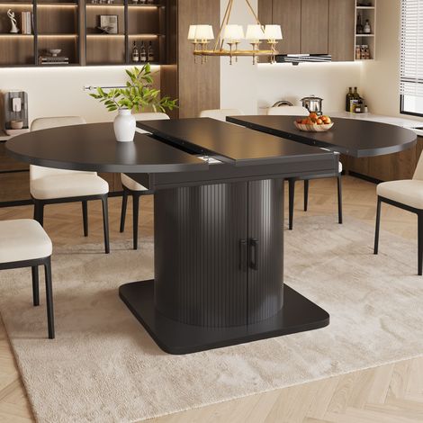 Table à manger - Extensible - 118-158x118x76 cm - Rangements - MDF - Noir (1/5)