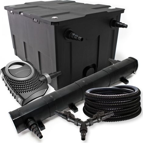 SunSun Komplettset: CBF-550 Teichfilter bis 60000L Teichfilteranlage als Durchlauffilter, NEO10000 Teichpumpe 10000l/h 80W, CUV-272 Teichklärer UVC Klärer mit 72W, 25m Teichschlauch 25 mm, Y-Verteiler