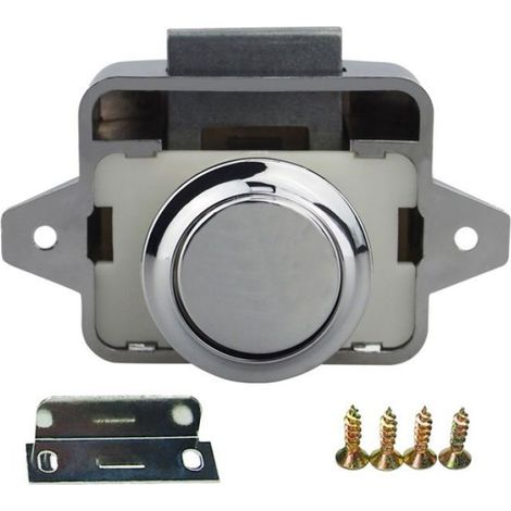 Bouton De Porte - Verrou À Bouton-Poussoir Pour Armoire - Compatible Camping-Car Bateau Véhicule De Loisirs - Diamètre 26 Mm - Chrome - 1 Pièce
