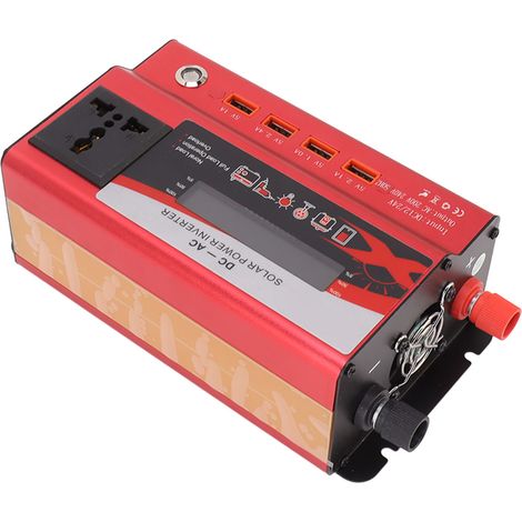 420-W-Kfz-Wechselrichter mit LED-Anzeige, 4 USB-Anschlüssen, Aluminiumlegierung, 12 V auf 220 V, Rot (1/5)