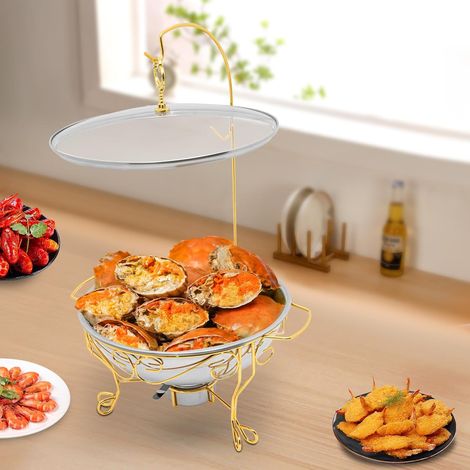6L Rond Chafing Dish Acier Inoxydable, Buffets Chauffants avec Verre Couvercle, Bac à Eau et Support de Carburant, pour Buffet Traiteur, Fêtes (1/5)
