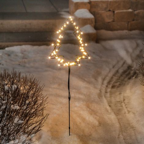 esotec Solar Gartenstecker Weihnachtsbaum, 3 Höhen, 60 LEDs warmweiß 103404