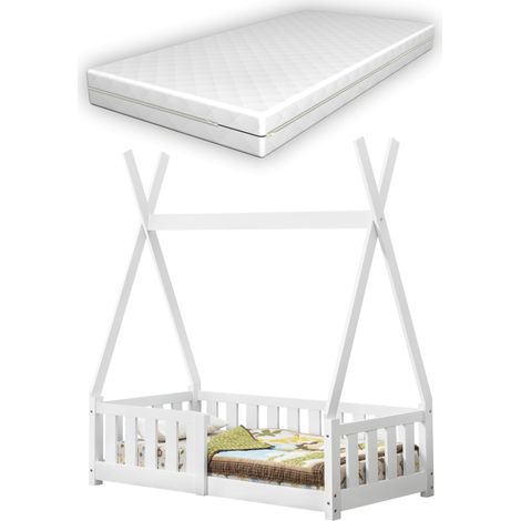 Letto per bambini cabina con materasso e barriera protettiva in multistrato di pino bianco 030001670
