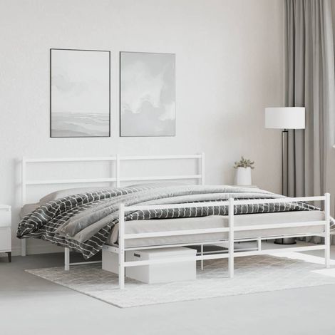 Bettgestell mit Kopf- und Fußteil Metall Weiß 200x200 cm
