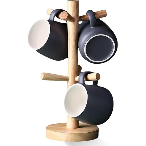 Holzbecherhalter mit 6 abnehmbaren Haken - Holz-Kaffeebecherhalter für die Arbeitsplatte (1/5)