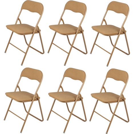 Chaise Pliante en Tissu et Métal Camel Marron clair - Lot de 6 Chaises Pliables Solides - Livraison gratuite (1/2)
