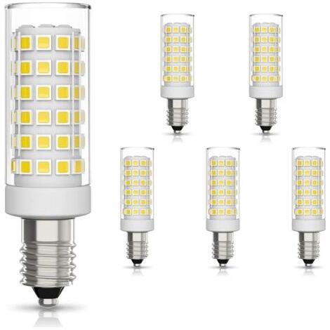 6er-Pack E14 LED-Lampen, 9 W (entspricht 75 W Halogen), Kaltweiß (6000 K), nicht dimmbar, 360° Abstrahlwinkel, für Dunstabzugshauben und Nachttischlampen.