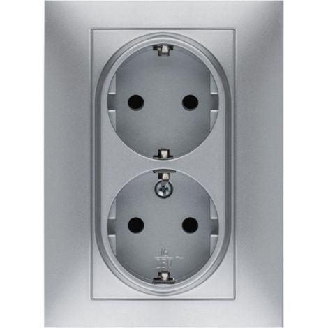 Base enchufe elec 16a-250v doble schuko tt empotrar abs alum