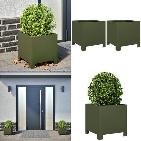 vidaXL Jardinières 2 pcs vert olive 30x30x30 cm acier (1/5)