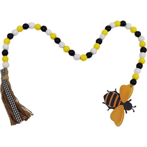 Frühlings- und Sommergirlande aus Bienenholzperlen und Quasten – Rustikale Bauernhaus-Dekoration