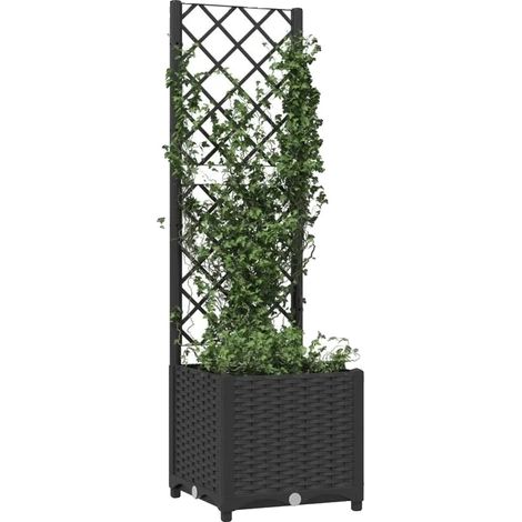 Jardinero, diseño de celosía, apto para uso exterior, gris oscuro. (1/2)