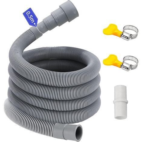 Washing Machine Drain Hose 0.5/1/1.5/2/2.5/3/4/5/6/7M, Suitable for 4 Interface Sizes, with Bracket and Clamps, Washing Machine Hose for Washer, Dishwasher and Dryer (0.5 M) (1/5)