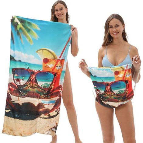 Convertible beach towel 70 x 140cm, Sunglasses Crab - Quick-dry microfiber absorbent backpack