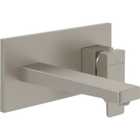 villeroy boch Villeroy & Boch Architectura Square Miscelatore monocomando per lavabo, 230x224x110mm, TVW125003000, Con scarico push-open, Brushed Nickel Matt, TVW12500300064