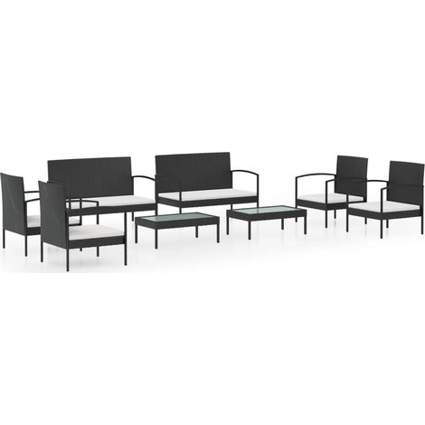 Salon de jardin 8 pcs avec coussins Résine tressée Noir 13 (1/5)