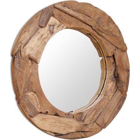 Espejo decorativo de teca 80 cm redondo vidaXL