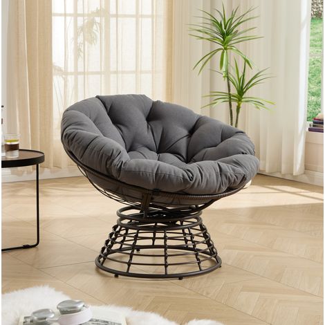 Fauteuil papasan pivotant 360° avec coussin gris OKMYHOME (1/5)