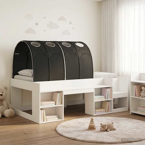 Cadre de lit mezzanine avec tunnel et étagère 3 pièces blanc et noir en bois d ingénierie pour matelas 90 x 190 cm (1/5)