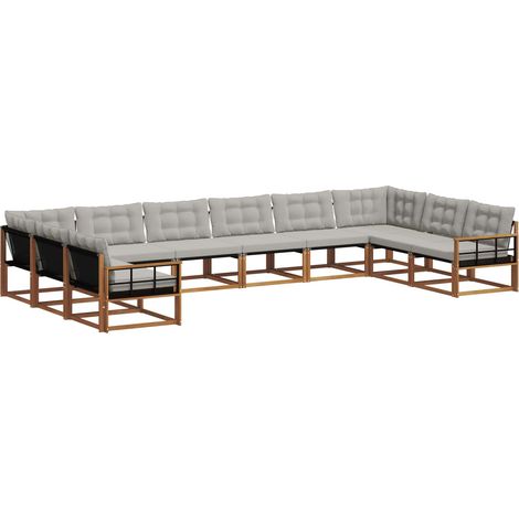 Ensemble de canapés d'extérieur 10 pcs Salon de jardin Gris Naturel et Clair (1/5)