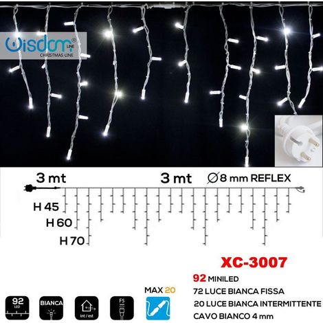 Wisdom - Tenda Luminosa Natalizia 92 Led Luce Bianca Fissa + Bianca Intermittente Xc-3007 -
