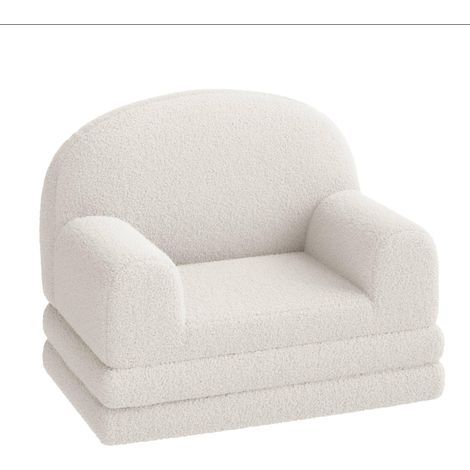 Canapé 2 en 1 convertible pour enfants, Fauteuil et lit pliable en peluche ours douce, salle de jeux, Blanc (1/5)