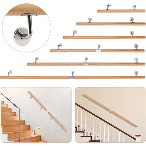 TolleTour Barandilla de pared de haya 150 cm, pasamanos antideslizante Ø4,2 cm con soportes inox, para niños mayores (1/5)