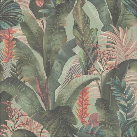 Flowers wallcovering wall Profhome 394353 hot embossed non-woven wallpaper slightly textured with jungle elements matt green pink red blue 5.33 m2 (1/5)