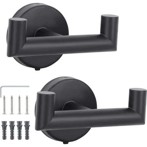 Wandhaken, 2 Stück Badezimmer-Kleiderhaken, Wandhandtuchhalter, Küchentuchhaken mit Schrauben, rostfreier Kleiderhaken, schwarze Wandgarderobe