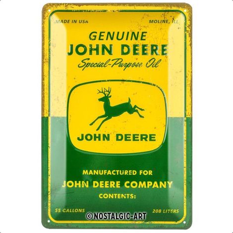 Plaque en métal - John Deere - 20 X 30 cm - Vintage - Décoration murale