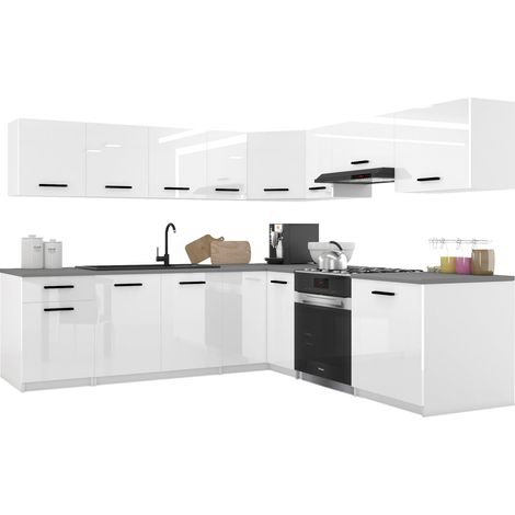 Belini ITALIA 7 Küche Ausgestattet Modular Komplett - 420 cm. Ober- und Unterschränke mit Arbeitsplatte, Weiß Hochglanz (1/5)