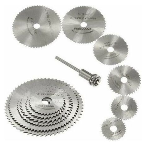New 7pc HSS Rotary Tool Saw Blades, Circular Wood Cutting Saw Blade Discs for Dremel Rotary Tool Chuck with Extension Shank 1/8"(3.175mm) (1/5)