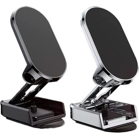 (Black+Silver)Support Magnétique Téléphone Voiture - Pliable - Alliage - Noir - Portable - Aimants Puissants (1/4)