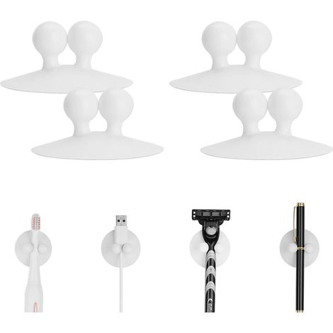 Lot de 4 supports de brosse à dents à ventouse pour miroir, support mural pour brosse à dents électrique pour salle de bain, crochet multifonctionnel étanche pour serviette, porte-clés (1/5)