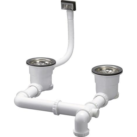 Valentin – Siphon de sol pour évier 2 bacs – Orifice Ø 90 mm – Bonde plastique avec panier inox – Sortie horizontale Ø 40 mm (1/7)
