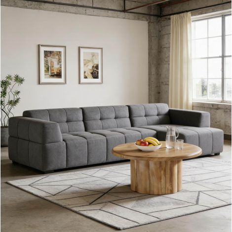 Couchtisch 80x80x40 cm braun MDF mit geriffeltem Säulenfuß im Tambour-Design (1/5)