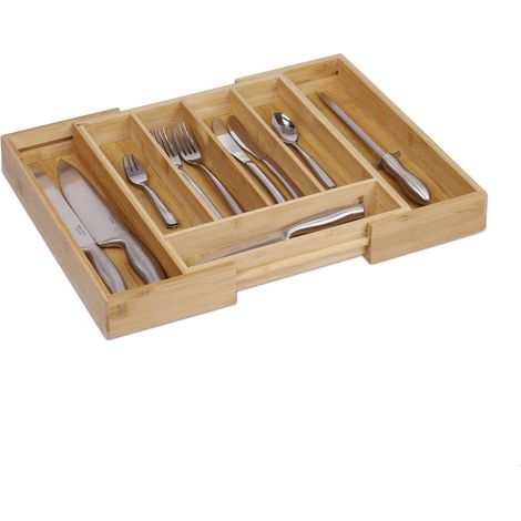 Porte-couverts en bambou extensible, organisateur de tiroir réglable pour cuisine, range-couverts naturel, plateau à couverts ajustable, 1 pièce (1/4)