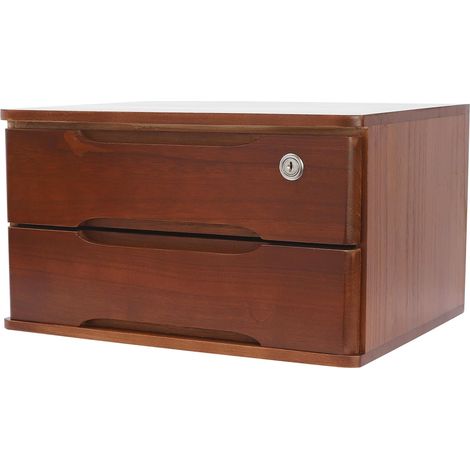 Boîte de rangement verrouillable en bois à 2 niveaux avec tiroirs verrouillables, 39 x 30 x 21,5 cm, pour bureaux, chambre à coucher, etc (noyer) (1/5)