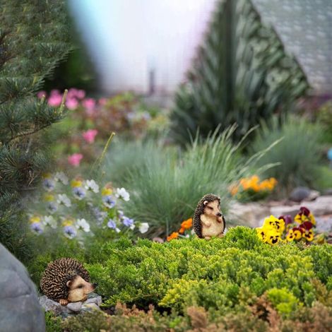 Set di 3 statuette di ricci in resina – Decorazioni per esterni per giardino e prato – Dimensioni 91 x 76 cm – Animali in miniatura (1/4)