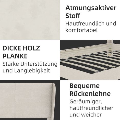 Lit rembourré moderne et minimaliste avec tête de lit en peluche, 140x200 cm, beige, meuble de chambre multifonctionnel, sommier bas sans rangement (sans vérin à gaz), matelas non inclus. (1/5)