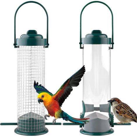 2 Pièces Mangeoire Oiseaux Exterieur à Suspendre pour Petits Distributeur Graines Oiseaux avec Support Mangeoires à Oiseaux Cacahuètes Oiseaux Résistant aux Intempéries pour Jardin l'extérieur Cour (1/5)