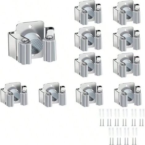 Support Balai Mural à Franges, 10 Pièces Accroche Balai Mural, à Usage Intensif, Porte Balais Mural, Range Outils de Jardin Cuisine Garage de Bain Gris (1/2)