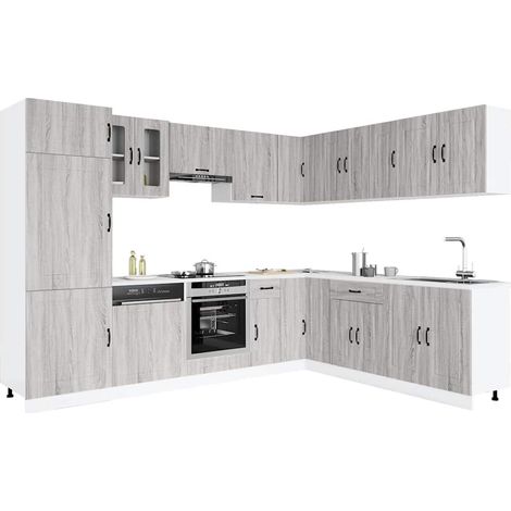 14-tlg. Küchenschrank-Set Kalmar Grau Sonoma Holzwerkstoff
