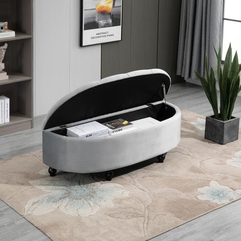 Panca contenitore, baule contenitore semicircolare trapuntato per i piedi del letto con rivestimento in velluto, gambe in legno di caucciù, per soggiorno, camera da letto, ingresso, 120 x 46 x 42 cm,