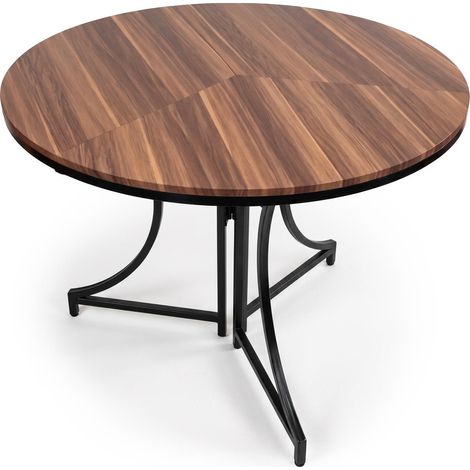 Table ronde pliante gain de place Foldine Ø80cm Métal Noir et Bois noisette (1/5)