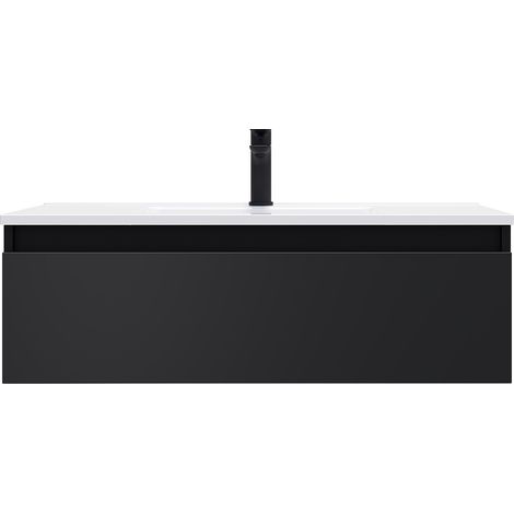 Meuble de salle de bain suspendu vasque intégrée 90cm 1 tiroir Noir - Hudson (1/5)