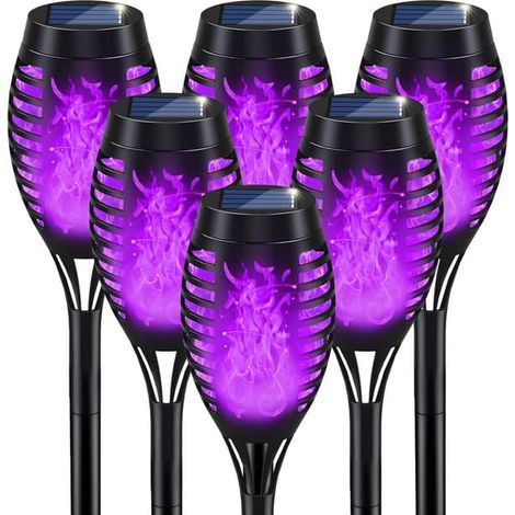 Décorations d'Halloween extérieures, guirlandes solaires d'Halloween avec flammes violettes, torches lumineuses pour jardin et pelouse (1/5)