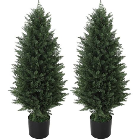 Lot de 2 cyprès artificiels de, en sapin, naturel, 90 cm, pour chambre, format pratique, style moderne et facile à associer